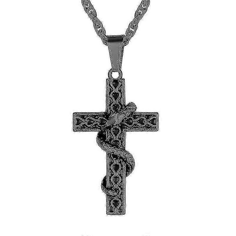 925 Sterling Silve Satanismo/ankh Cross Snake Necklace - 22 Polegadas