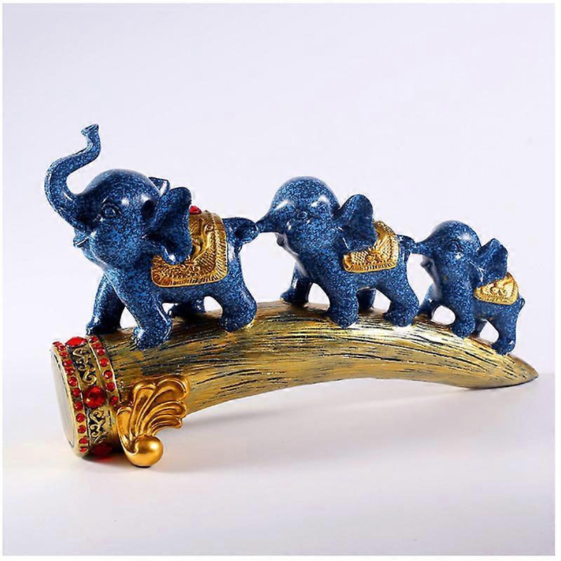Three Gold Elephant Animal Resin Statue Crafts Decoration Living Room TV Cabinet Decoration Porch Wine Cabinet Decoration,blue