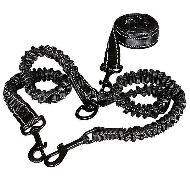 One tow two leashes (black 50m), 2 dog leashes, elastic cushioned dog chains, reflective leashes, adjustable leashes are suitable for small, medium an
