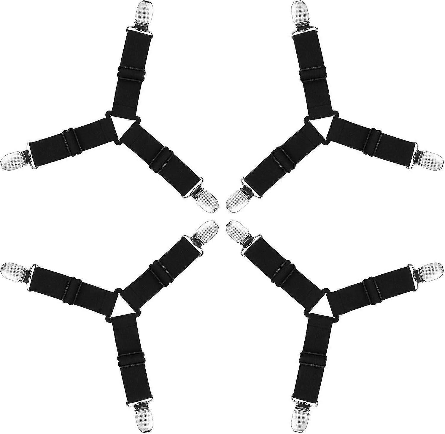4 Pcs Bed Sheet Clips - Adjustable Straps With Clips, Mattress Fasteners, Black - MXBC