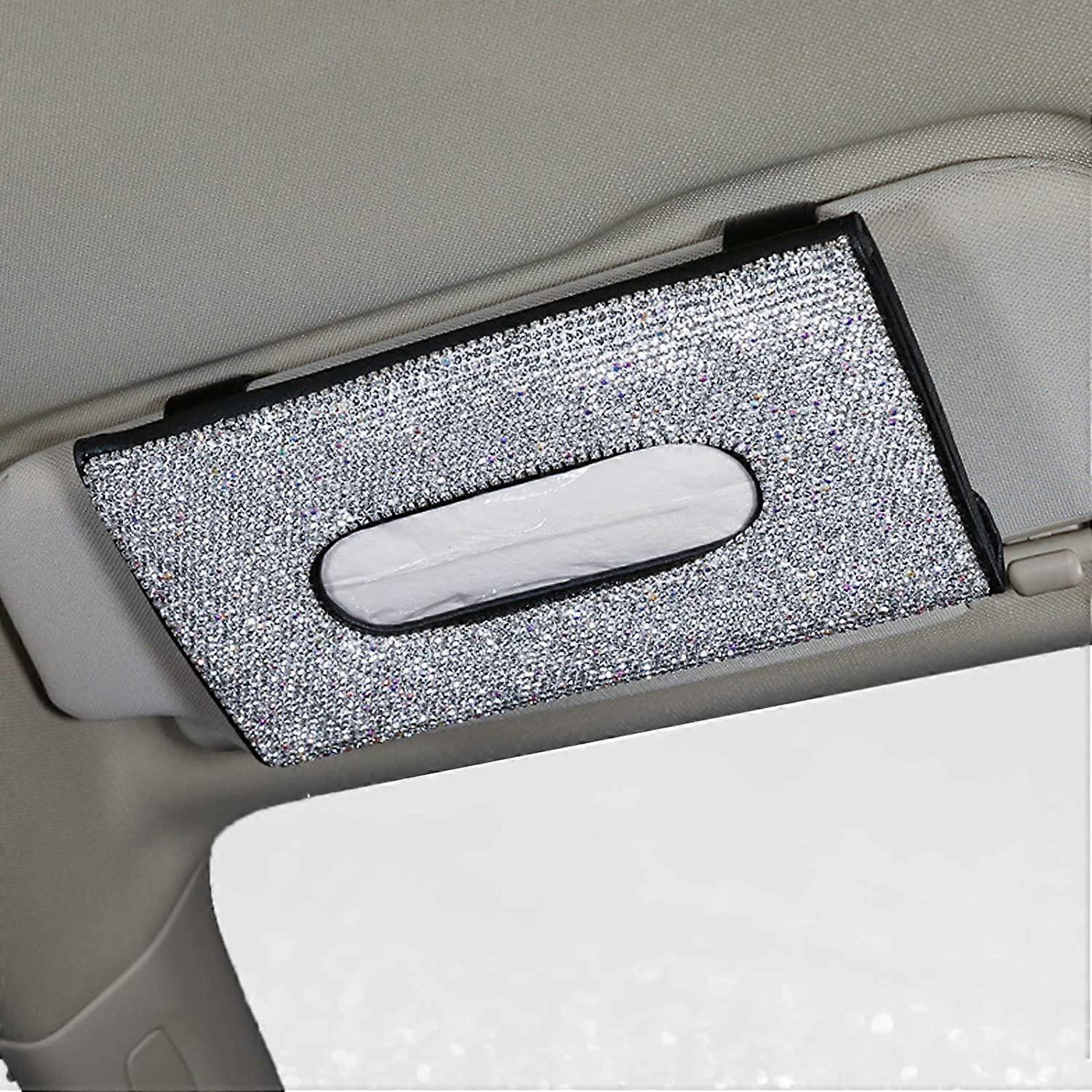 Rhinestone Rhinestone Leather Car Tissue Box - Black