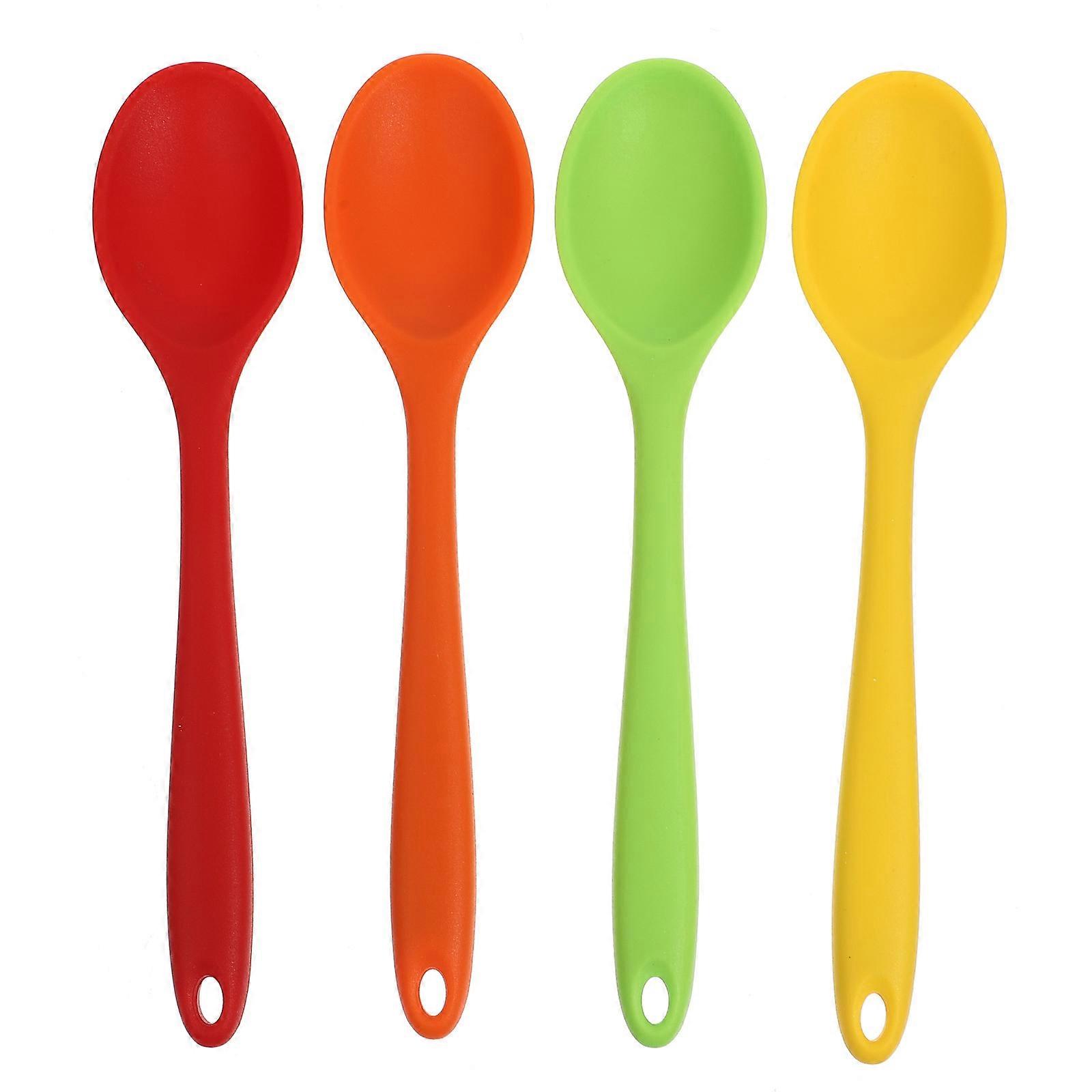 4pcs Silicone Spoons Soup Spoons Cooking Spoons Salad Spoons (Assorted Color)