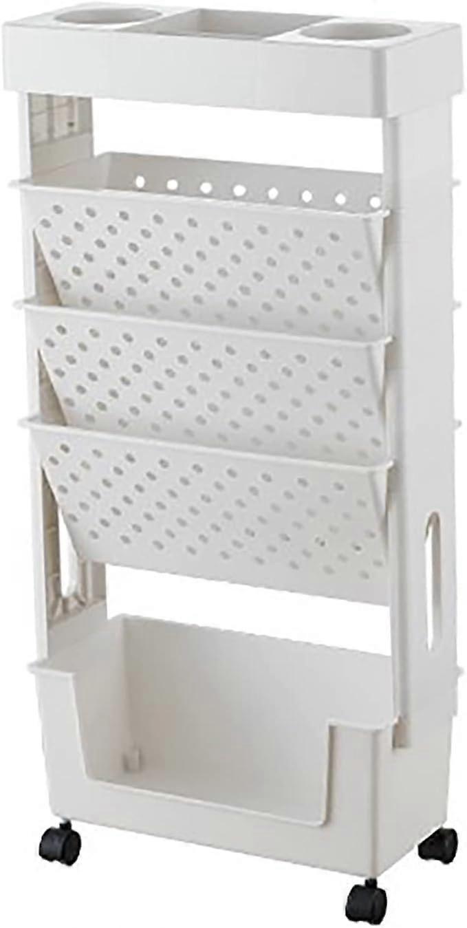 Removable Mobile Bookcase Trolley with 5 Levels and Wheels, Book Trolley with 3 Flat Shelves, Single-sided Book Trolley for Children, Adults, Teachers