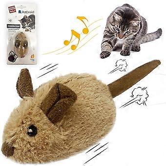Moving Cat Toy Mouse, Interactive Cat Toys Mice Electronic with Furry Tail, Automatic Squeaky Cat Toys (Brown-Ear)