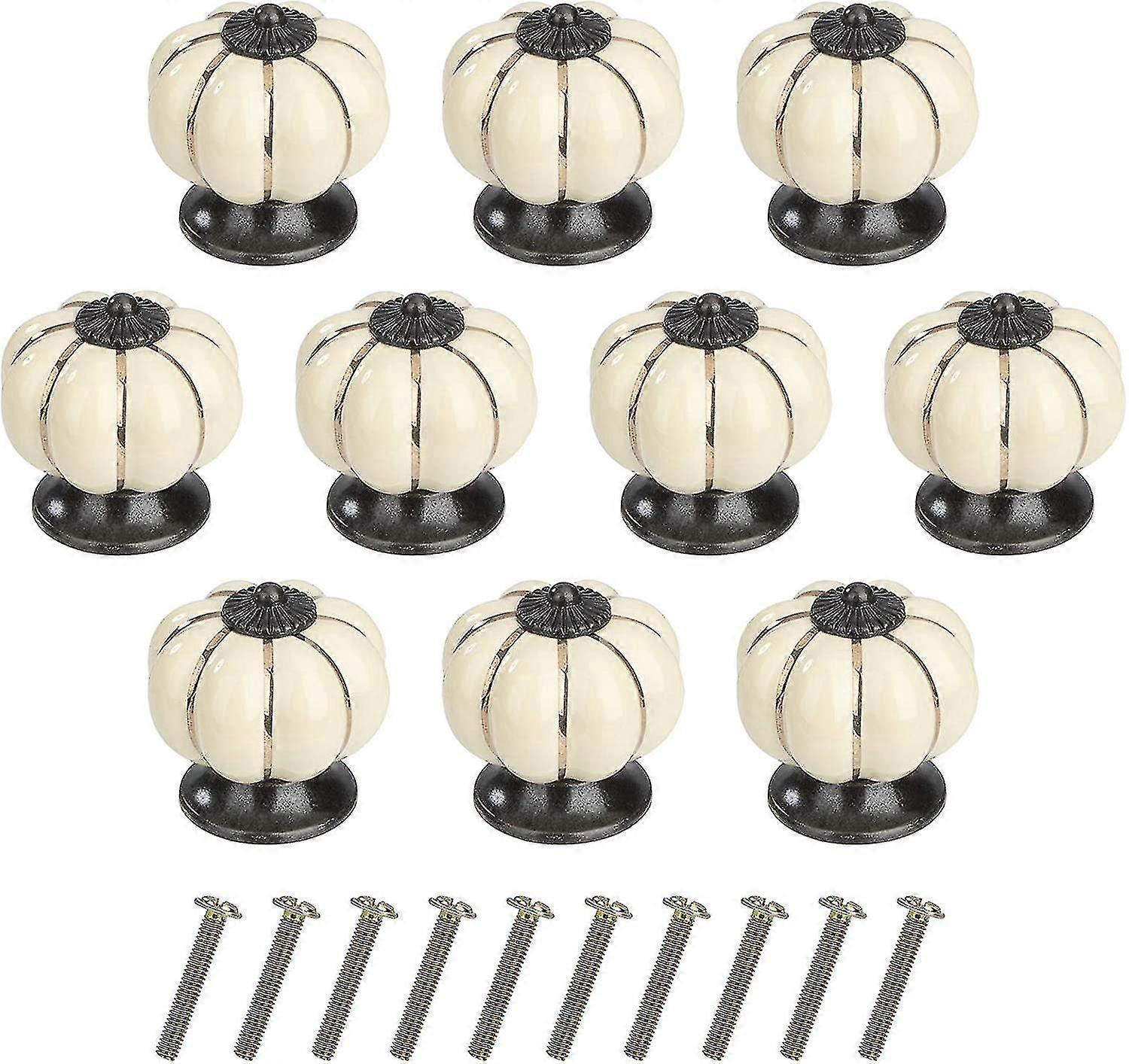 Cabinet Knobs Pumpkin Drawer Knobs Ceramic Furniture Knobs With Alloy Screw For Cupboard Drawer Kitchen 10 Pieces (ivory)