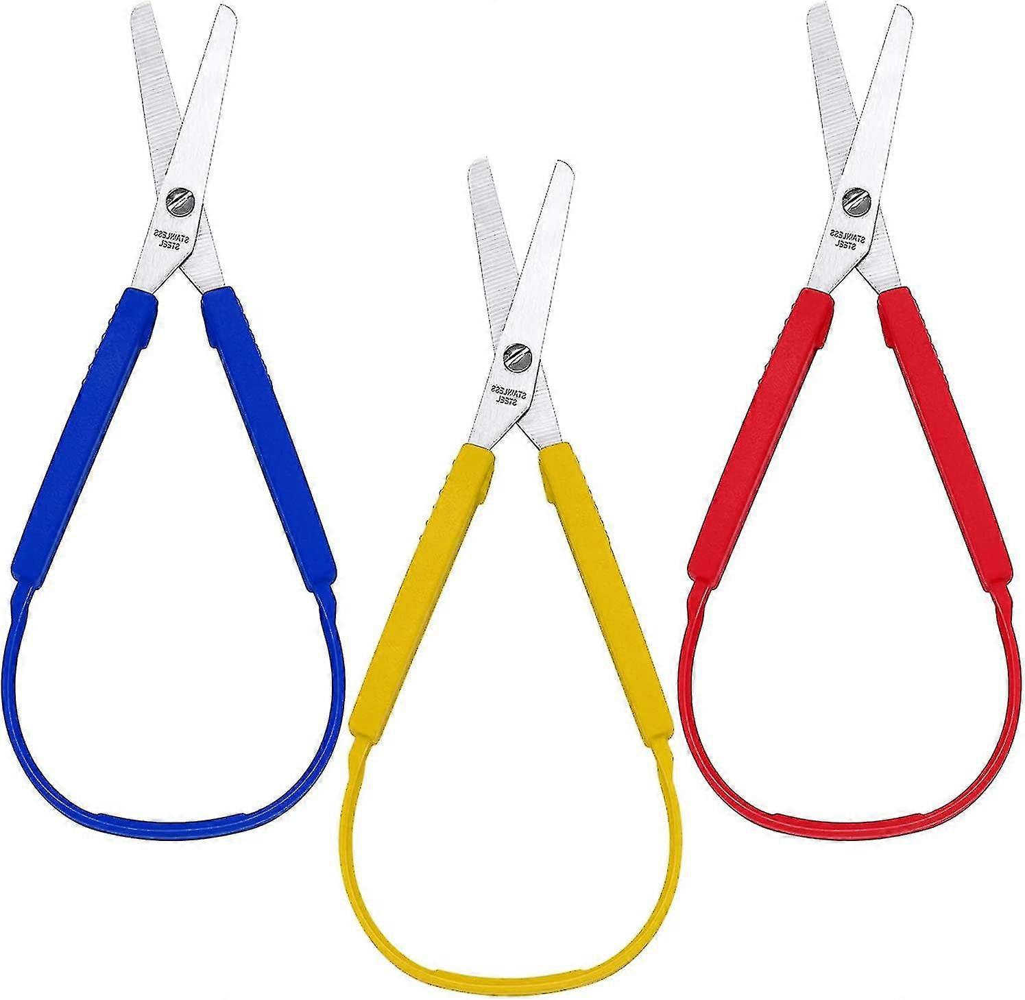 Scissors Colorful Grip Scissors Loop   Self-opening Scissors Adaptive Cutting Scissors For Children And Adults Special Needs, 8 Inches (3 Packs)