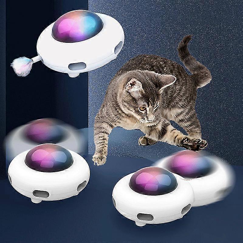 Cat Toy Smart Teaser Ufo Pet Turntable Catching Training Toys Usb Charging Cat Teaser Replaceable Feather Interactive Auto