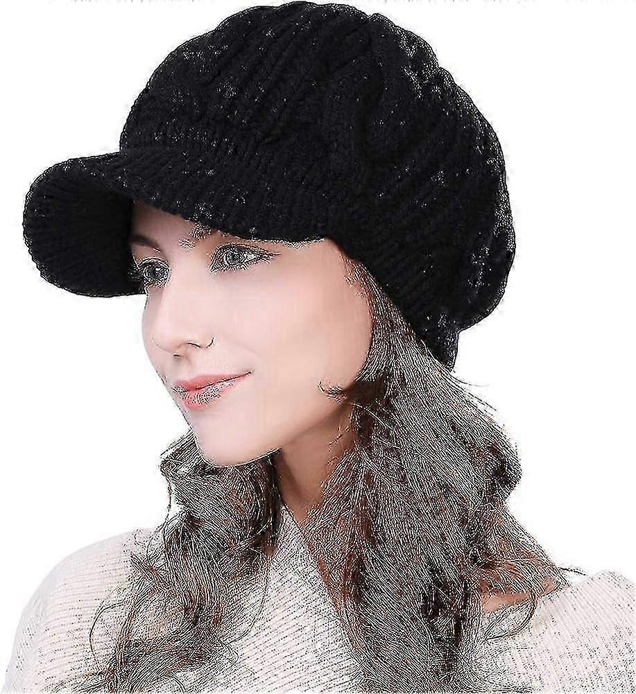 Women's 100% Wool Knit Visor Beanie Newsboy Cap Cold Weather Warm Winter Hat