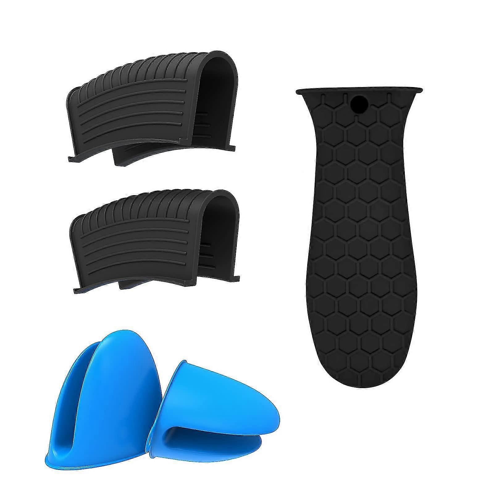 כיסוי ידית סיר סיליקון 5pcs, עמידים בחום מסייעים למחזיקי ידיות חמות, שרוול מחזיק סיר ללא החלקה