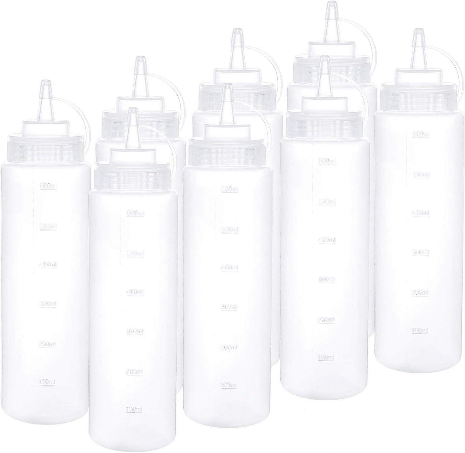 20oz Plastic Squeeze Bottles with Twist On Cap Lids Scale Empty Refillable Squirt Bottle for Crafts, Art, Glue, Multi Purpose with Sticker Labels, 8 P