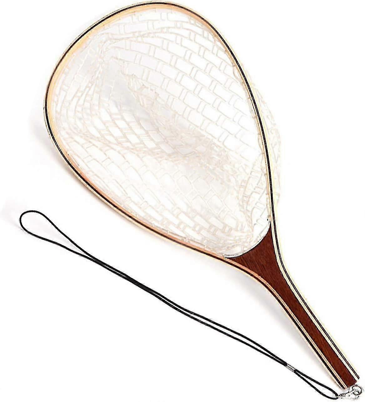 Baoye Pêche à la mouche Landing Net Cadre en bois Maille en caoutchouc souple ou imperméable à l’eau Nylon Mesh Trout Bass Catch And Release Net (1pcs, marron)
