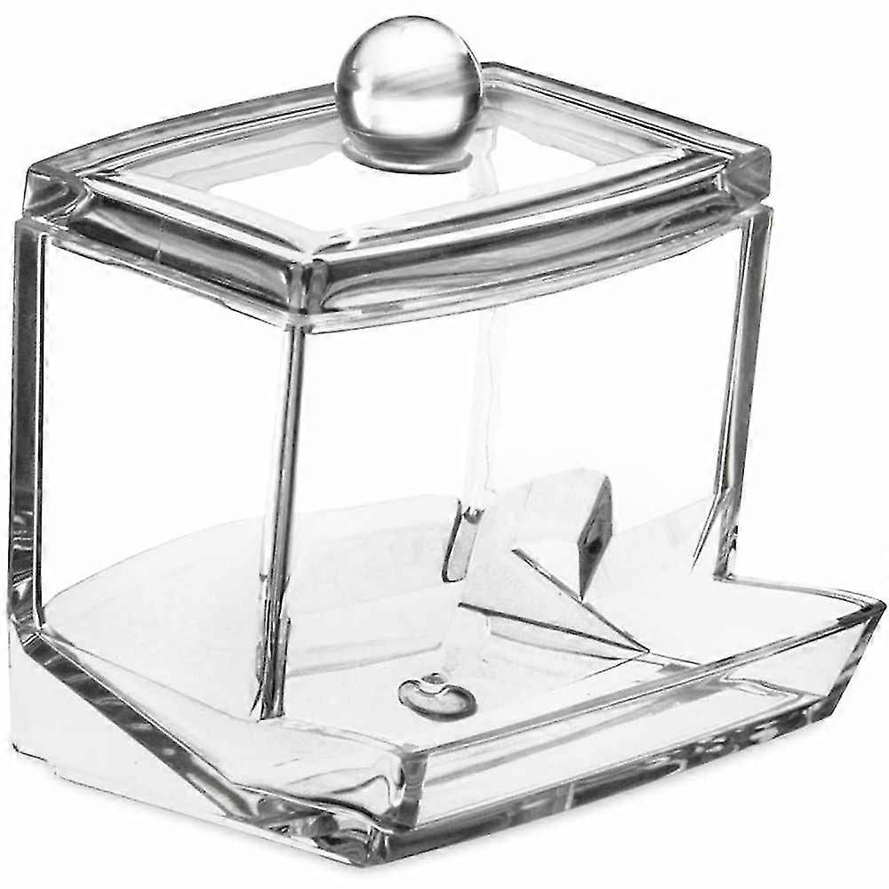 WAIT FLY Embossed Glass Q-Tip Dispenser – Cotton Swab Holder With Lid For Bathroom Vanity
