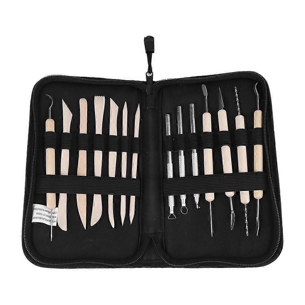 14Pcs Wooden Wax Clay Pottery Carving Modeling Sculpture DIY Craft Tool With Oxford Cloth Bag