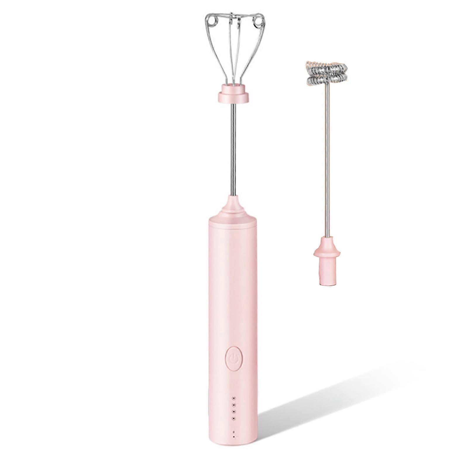 Milk Frother Usb Rechargeable Mini Coffee Mixer Cordless Electric Egg Beater Handheld Foamer Blender for W/2 Stirred Hea Pink