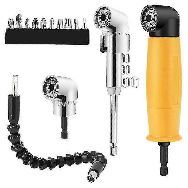 unique Right Angle Drill, 5 Pack Angle Extension Power Bit Attachment With 1/4 Inch Hex Impact , Silver