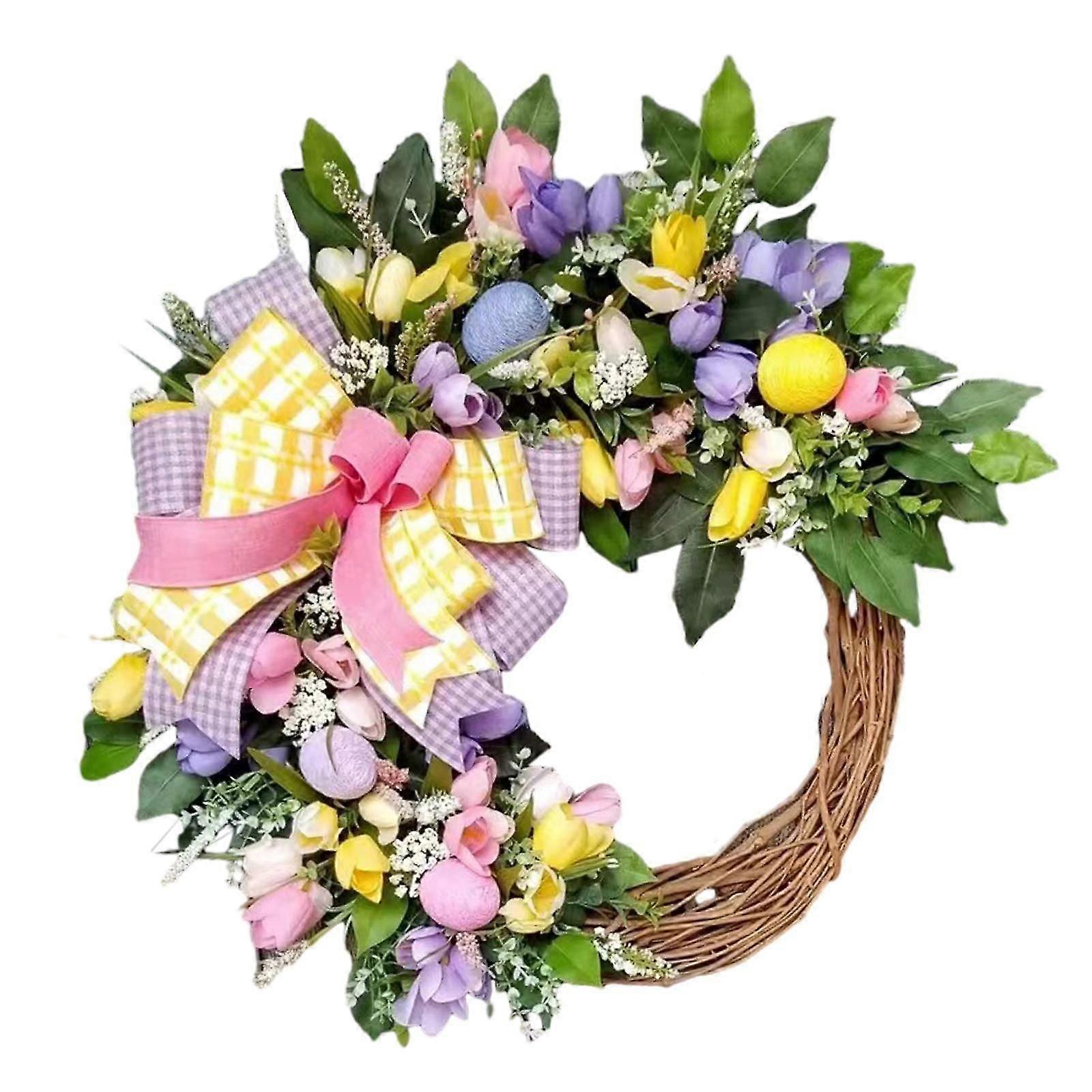 Easter Egg Wreath Easter Door Garland with Colorful Easter Eggs Easter Spring Wreath Artificial Easter Wreaths for Front Door