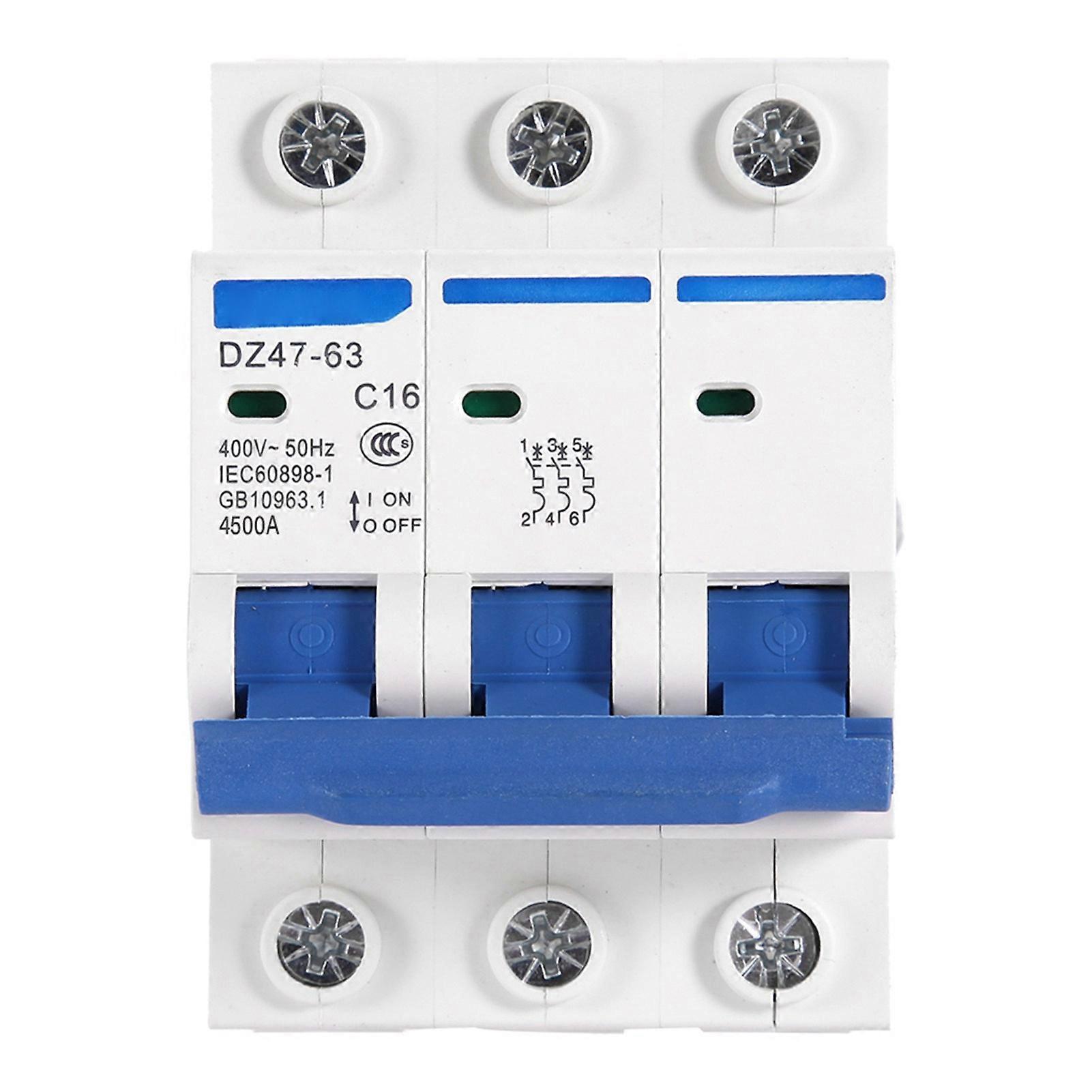 Ouitble D Z47-63 Mini Circuit Breaker Miniature Circuit Breaker DZ47-63 3 Pole, AC 400V 16A MCB Safety Breaker