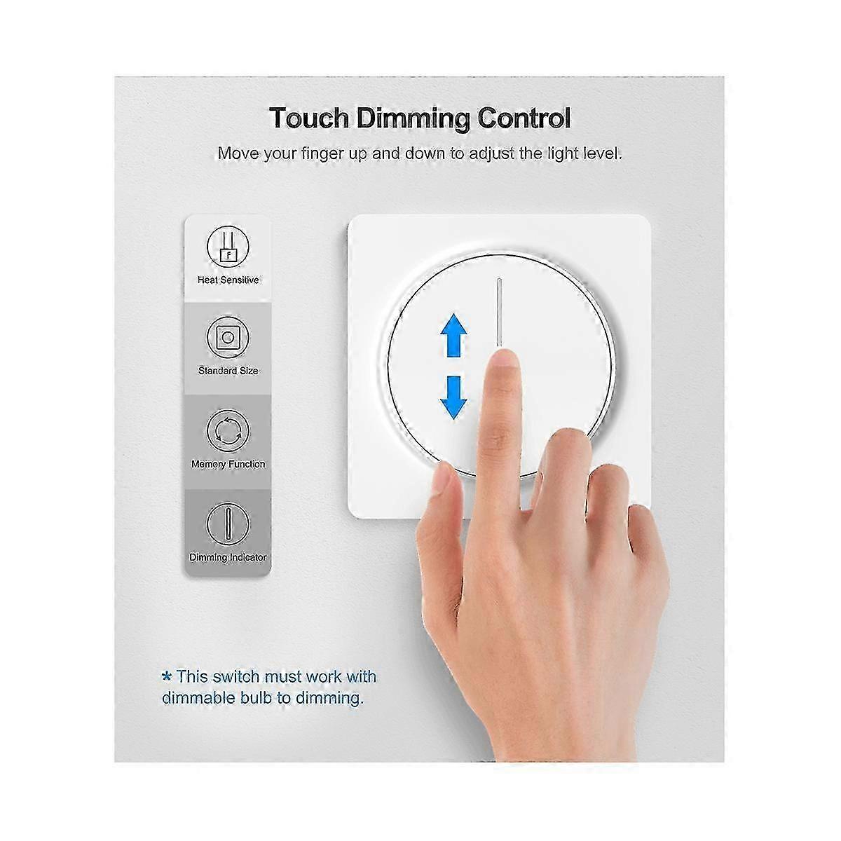 Tuya Smart Wifi Dimmer Light Switch,Touch Dimming Panel Wall Switch 100-240V,Works compatible Alexa 