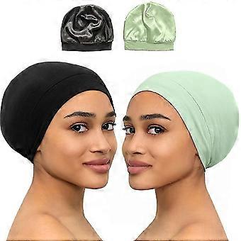Haube Seide Haube zum Schlafen Satin Haube Hauben Frauen Seide Schlaf Schwarz und Mint