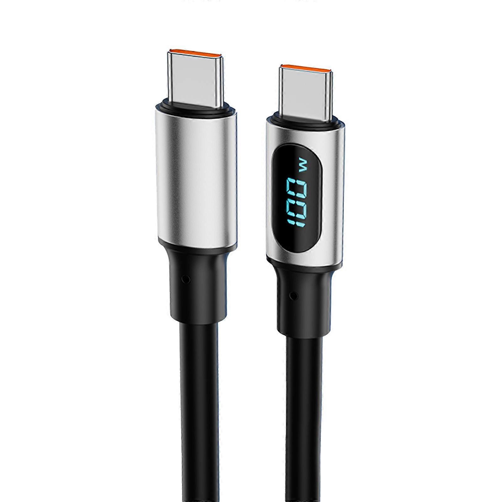1.2m/2m 100W Type C LED Data Cable with Real Time Digital Display Double End USB C Male Connectors Wire Charging Line silver