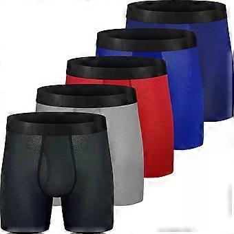 5-pack Mens Boxer Briefs Mesh Sticka Snabbt Dry Sport Polyester Boxer Briefs Ingen Ride-Up 6Underkläder Med Fly För Män Pack