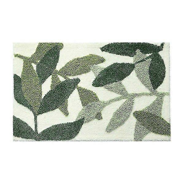 Rectangular Green Leaves Bathroom Floor Mat 45x65 cm, Non-Slip, Quick-Drying, Soft Polyester Fiber, Absorbent, Durable