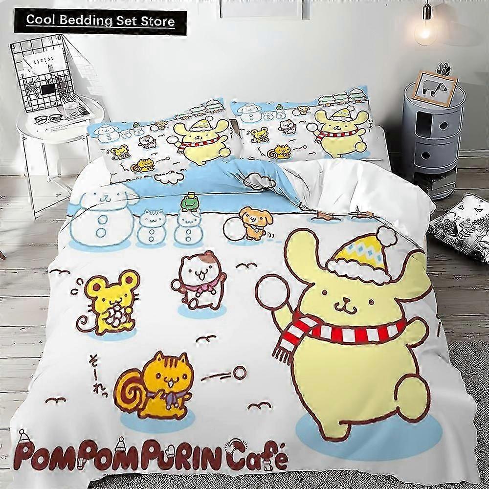 B438 Prześcieradła Poszwa na kołdrę Zestaw pościeli Pompompurin Łóżko pojedyncze Podwójne łóżko King Size Robótki ręczne Poszewka na poduszkę Poszewka na kołdrę Wieloczęściowe prześcieradła HBJI438