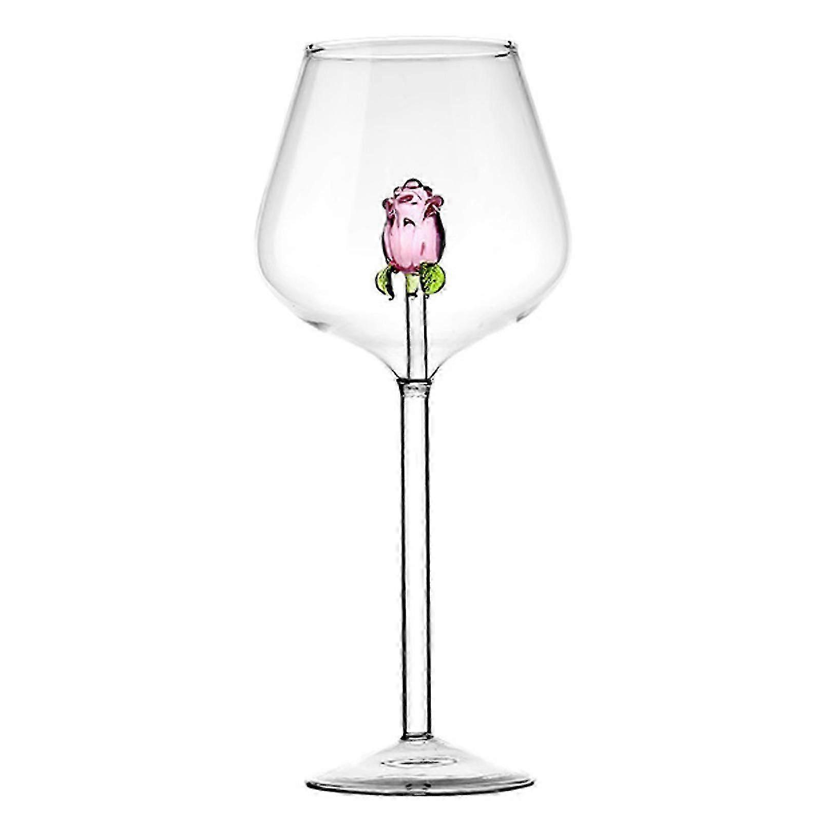 Glass Goblet With Colorful Rose Reusable Glass Drinking Cup For Champagne Wine