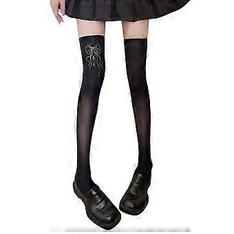 Anime JK Ragazza Dolce Fiocco Stampa Calze Donna Leggings di Seta Collant Calzini Cosplay Over Knee Coscia Alta Calze Lunghe Bianco