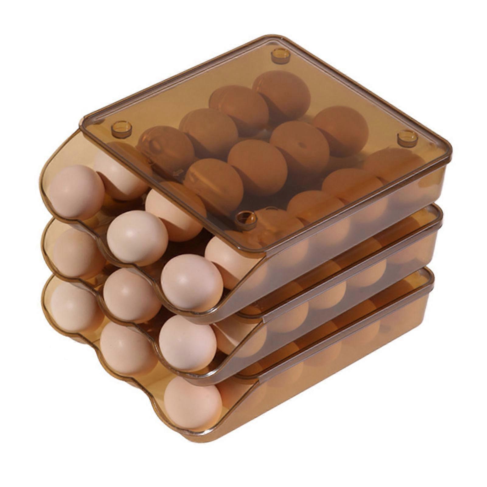 3 Tiers Egg Holder Multifunctional Saving Space Drawer Style Automatic Rolling Egg Container for Fridge 