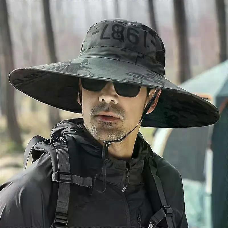 قبعة ذات حواف كبيرة 15 سم للرجال في الهواء الطلق وقبعة واقية من الشمس ، قبعة شمس صيفية ، قبعة صيد ، قبعة صياد تسلق الجبال