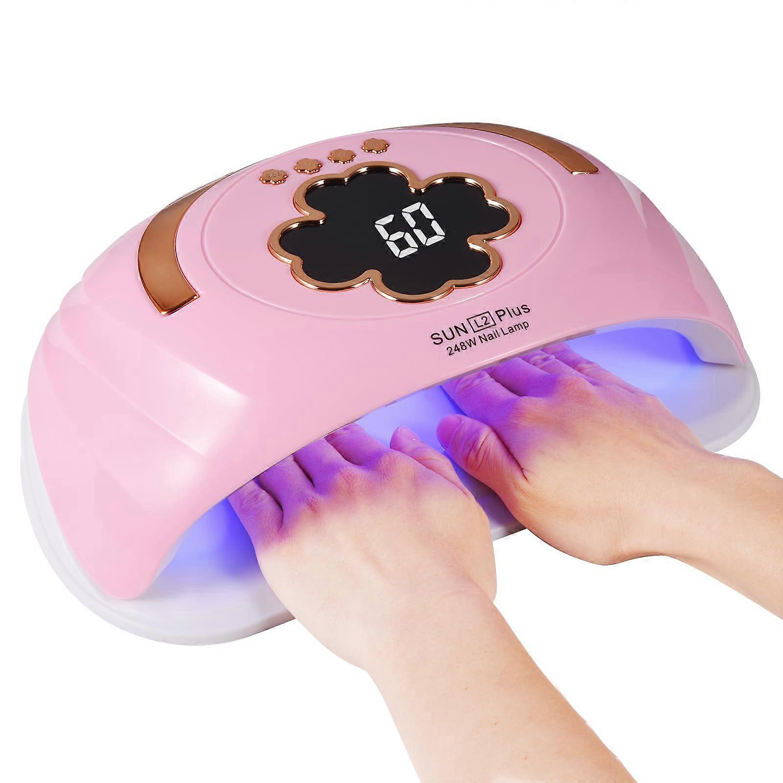UV LED Nail Curing Lamp For Two Hands, 248W, Wide Area UV Light, Gel Polish Drying, Auto Sensor, 45 Cradle Beads, Pink