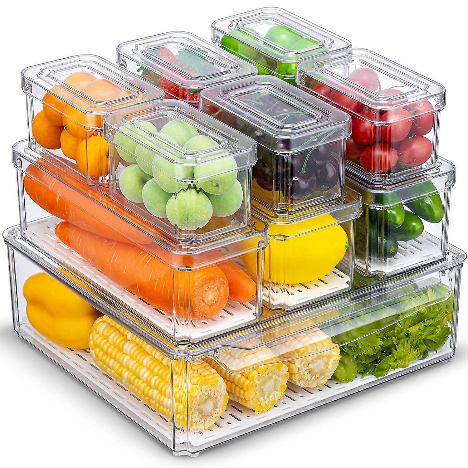 10 Pack Stackable Fridge Organizer for Kitchen Food Storage