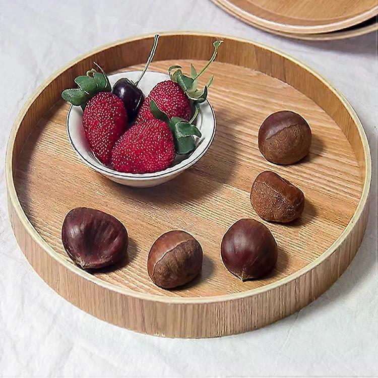 Wooden Tea Tray-Creative Round Solid Wood Storage Tray,21 cm Diameter