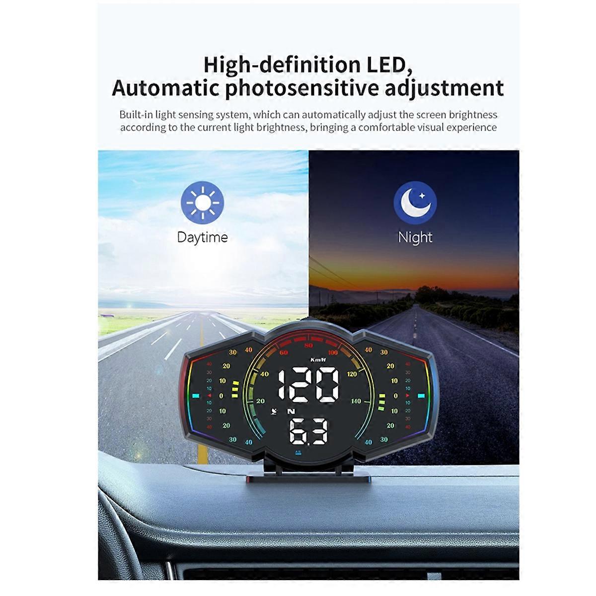 Car GPS Speedometer Up Display Speed Alarm HUD Compass Car Electronic MPH Gauge Meter for All Vehic