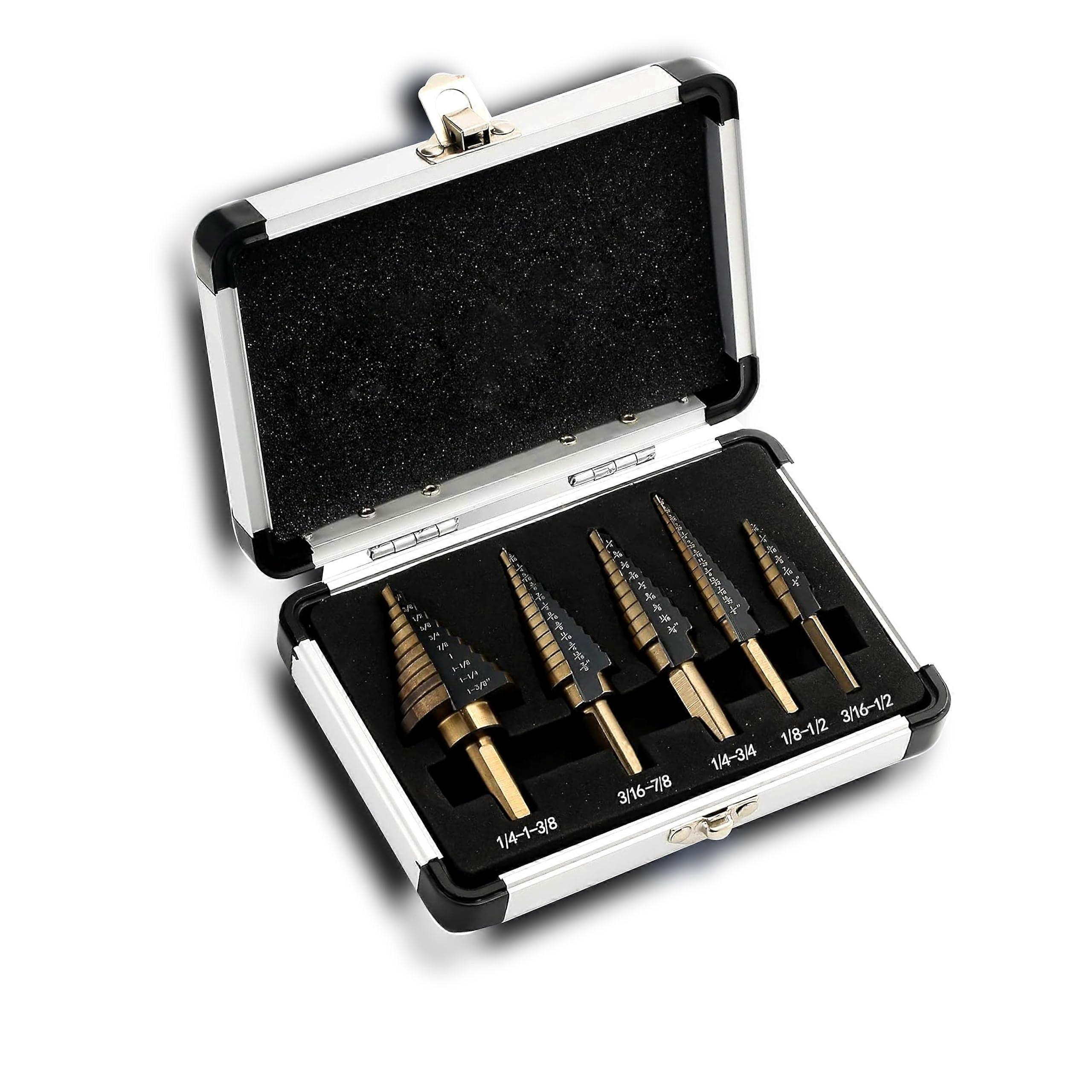 5 Pcs Step Drill Bits,High Speed Coating,50 Steel,Titanium Sizes Unibit Drill Bits Set