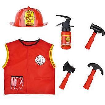 Kinder-Bauarbeiter-Outfit mit Rollenspielwerkzeug, Feuerwehrkostüm mit Feuerwehrspielzeug-Zubehör für Jungen und Mädchen im Alter von 3-12 Jahren, mehrfarbig