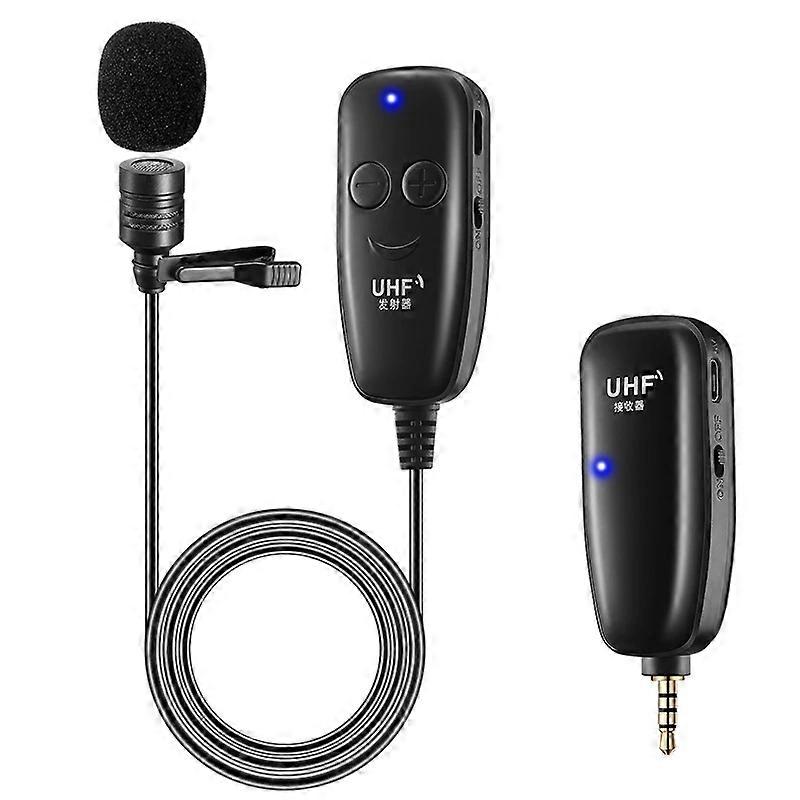 UHF 50m Wireless Lavalier Lapel Microphone Interview Voice Recording Mic System for iPhone Android