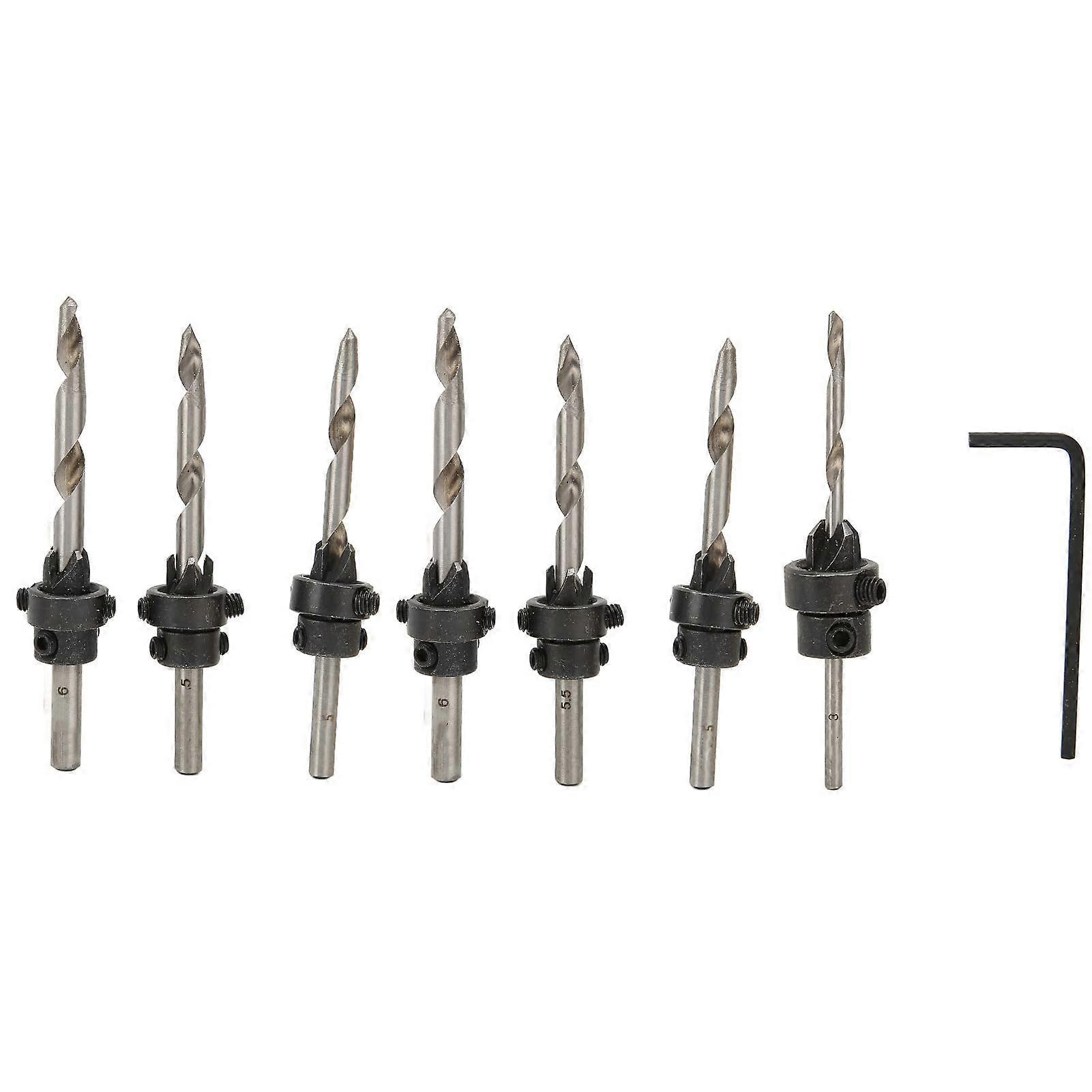 7Pcs Countersink Drill Bits Set M6 M5.5 M5 M4.5 M4 M3.5 M3 Shank Dia Automatic Discharge Countersink Drill Bits for Woodworking for Metal