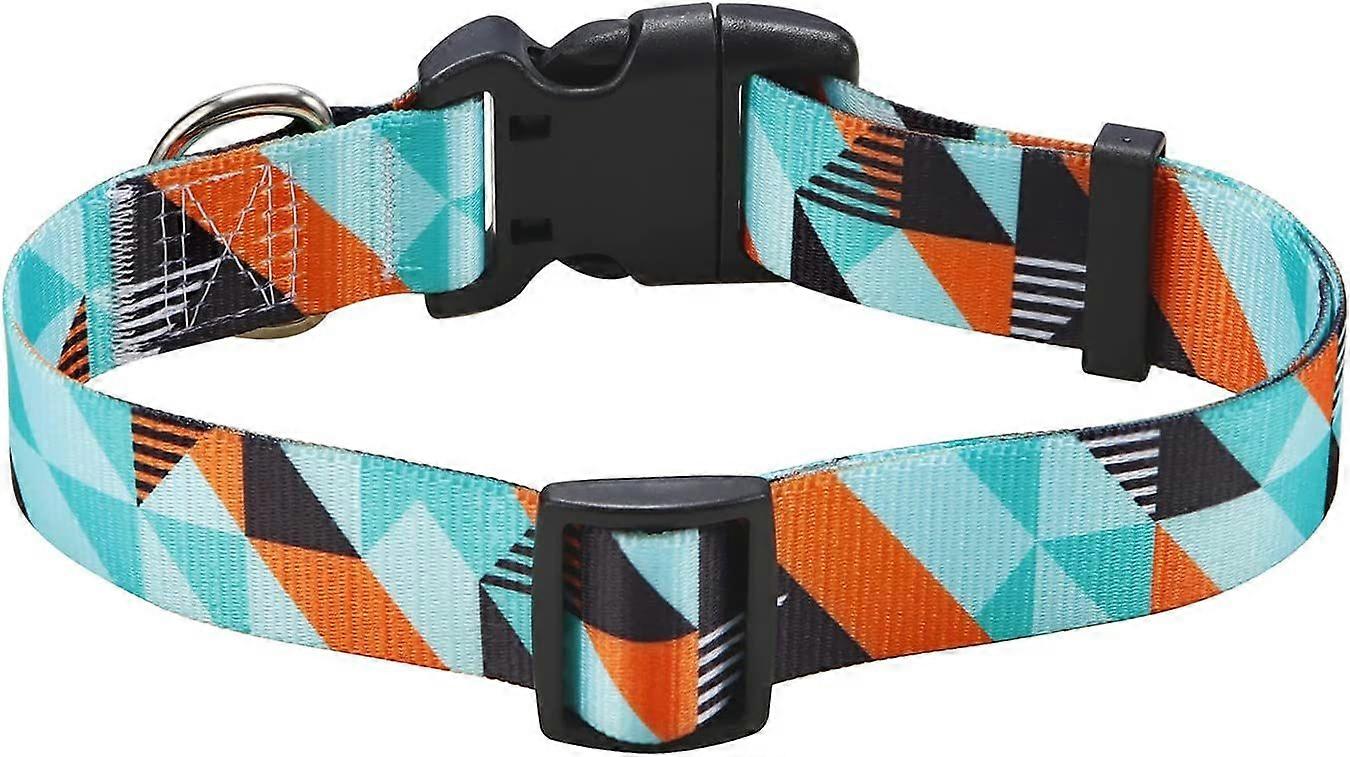 Dog Collar with Boho Floral Tribal Geometric Pattern - Soft Ethnic Style Collar Adjustable for Small Medium Large Dogs (Size S)