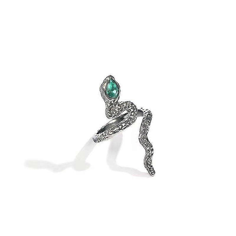 Women's light luxury high-end retro ring emerald crystal snake ring