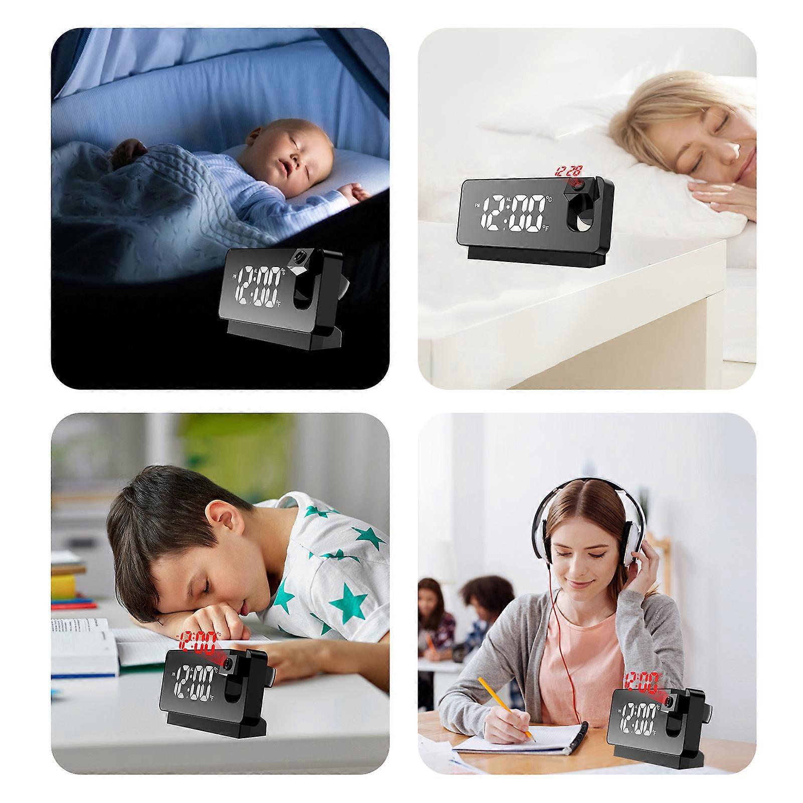 Digital LED Projection Alarm Clock Table Clock Bedroom Bedside Clock Sleep Timer Large Ceiling Clock with Temperature Time Date Display for Adults Ki