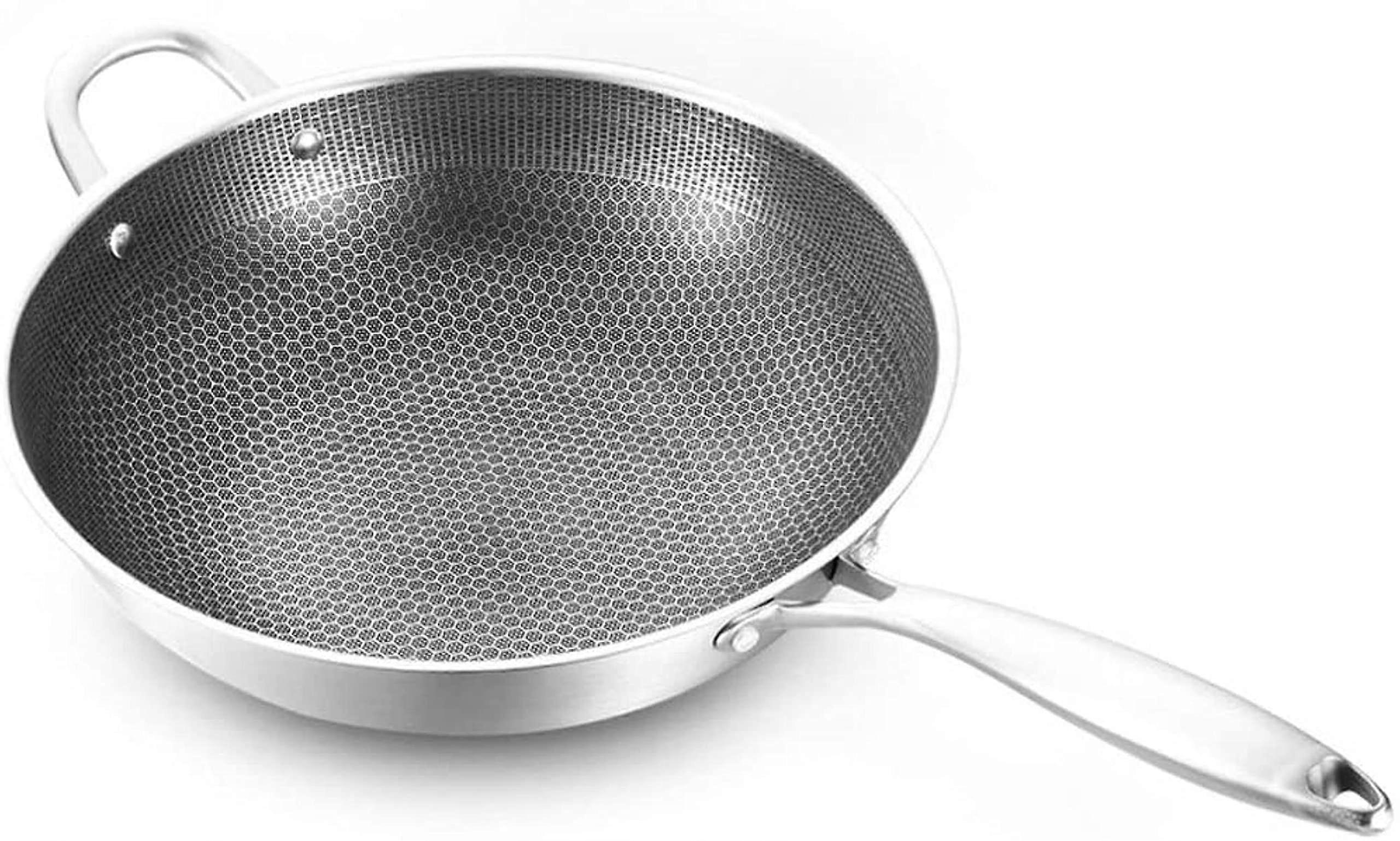 Wok Cookery NonStick Stainless Steel Wok Honeycomb Frying Pan NonStick NonRusting Gas Induction Cooker Pan Kitchen Cookware