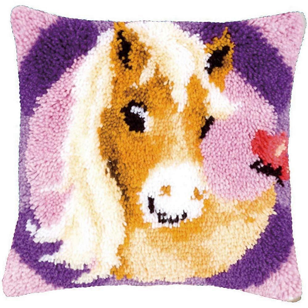 Latch Hook Kits Pillow Horse Crochet Yarn Cushion PrePrinted Canvas DIY