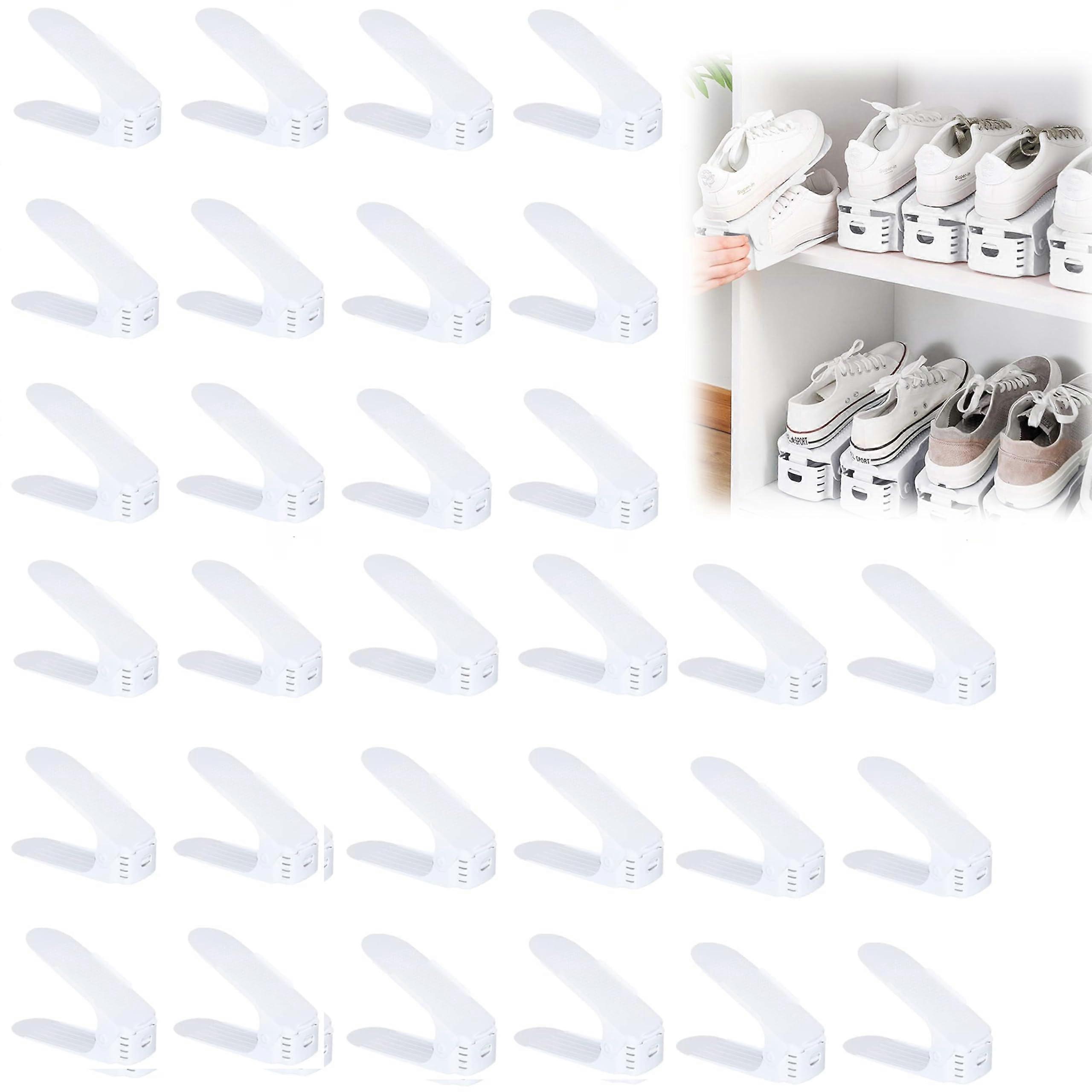 Adjustable shoe rack 30 pieces, shoe stacker, shoe organizer, spacesaving made set of nonslip plastic, 3way height adjustable, white white2