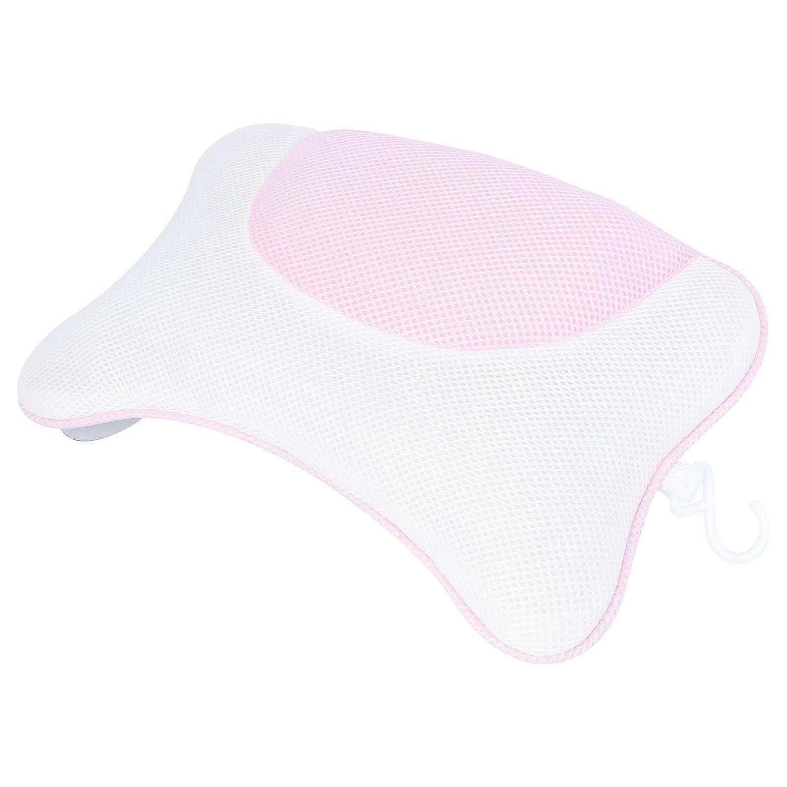 Bath Pillow for Men Pink Polyester Fiber Suction Cups Comfortable 1Set