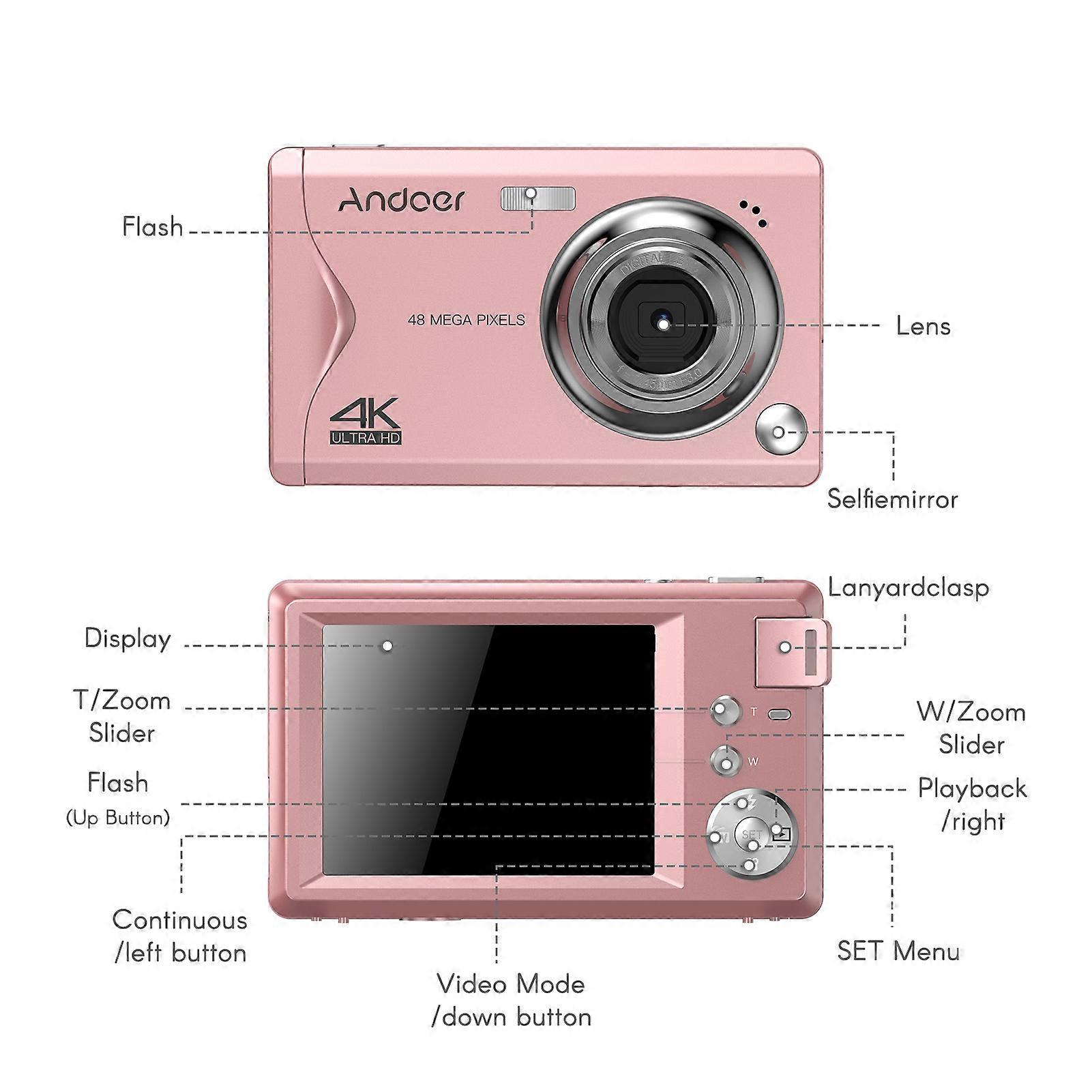 Andoer 4K 48MP Digital Camera - 16X Zoom, Autofocus, Face Detection, Ideal for Kids