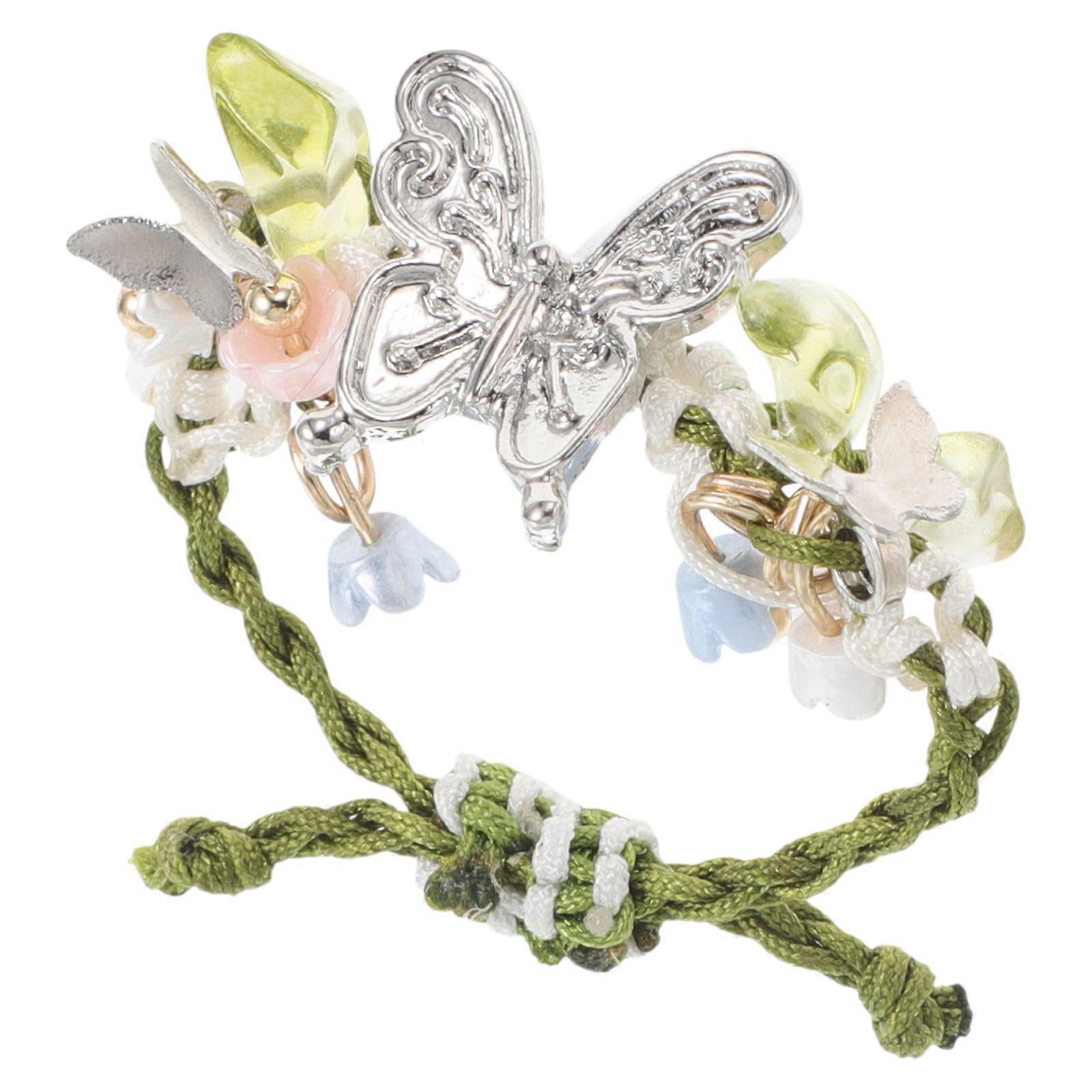 調節可能な蝶の花のリングビンテージスタイルの緑のコード織りエレガントなジュエリー女性のためのあらゆる機会1個