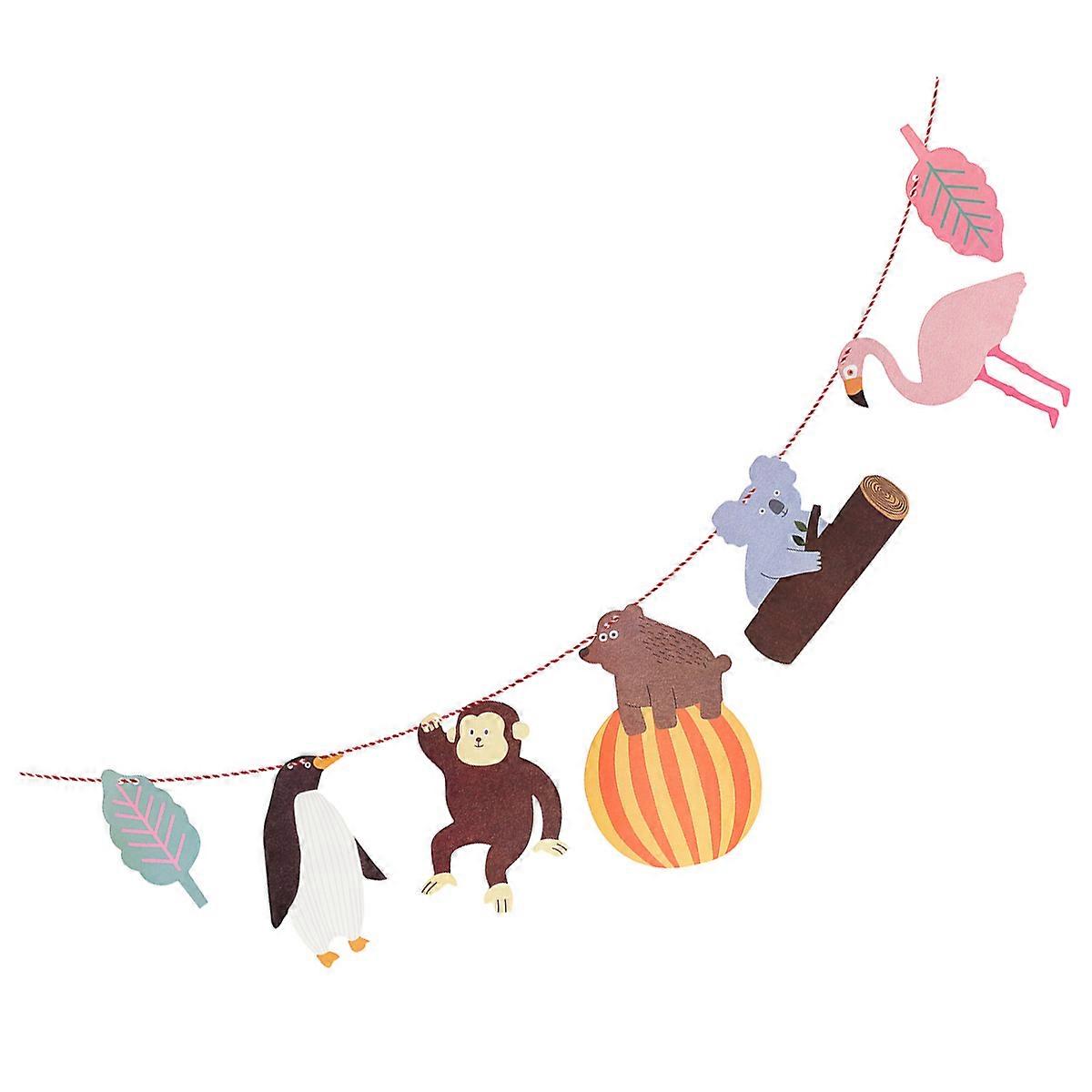 Jungle Animals Banner Flags Kids Room Decoration 1.5 Meters String Length Triangle Shape Multi Color Birthday Party Bunting 1Set