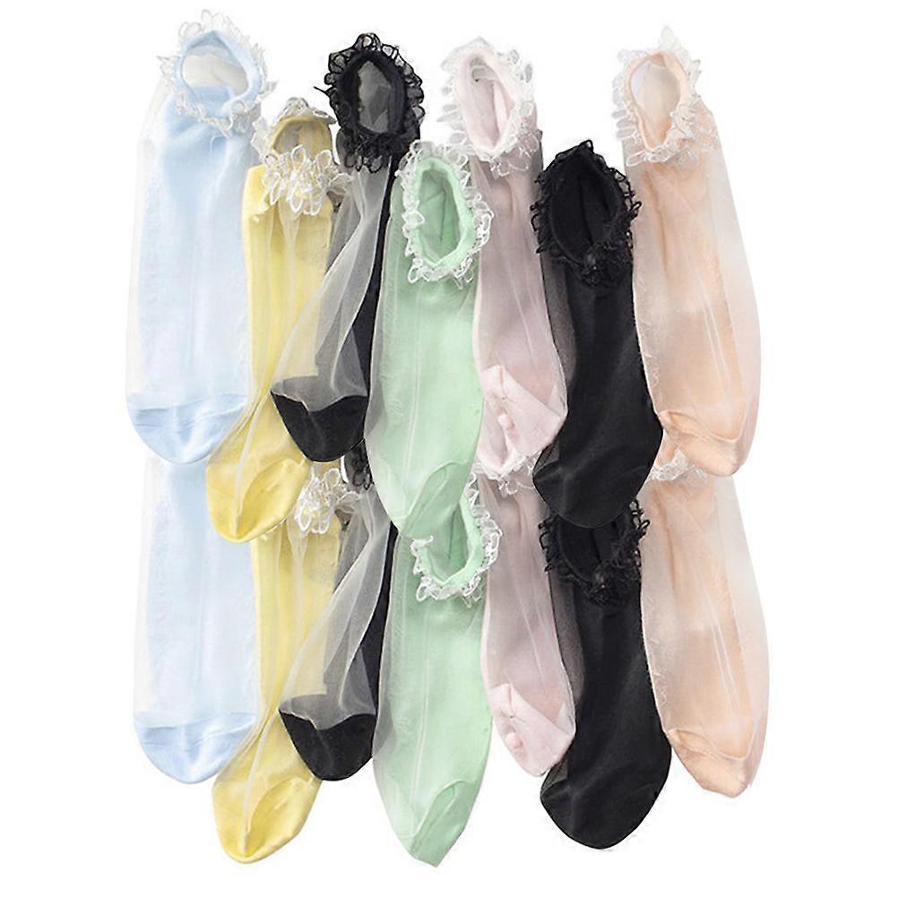 Frilled Ankle Socks Women Ultrathin Socks Casual Wear Short Cotton Elastic Breathable 7 Pairs